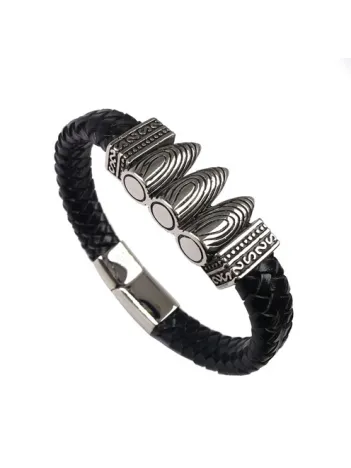 Ottoman Mermi Kurşun Deri Çelik Erkek Bileklik