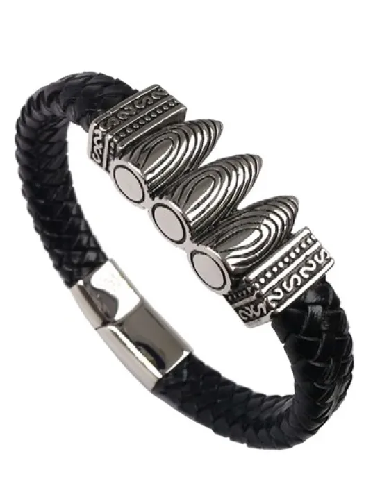 Ottoman Mermi Kurşun Deri Çelik Erkek Bileklik