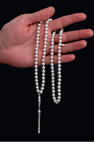 Erkek Gümüş Tespih - Düz Küre 99’luk Namaz Tespihi Gümüş Tespih