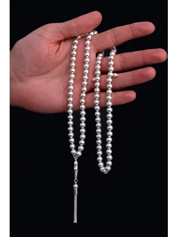 Erkek Gümüş Tespih - Düz Küre 99’luk Namaz Tespihi Gümüş Tespih