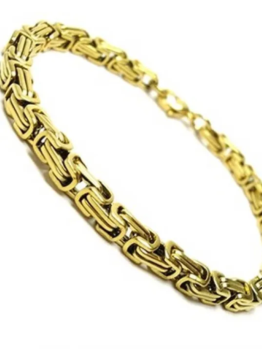 Altın Kaplama Erkek Çelik Kral Bileklik Künye - Orta Kalınlık