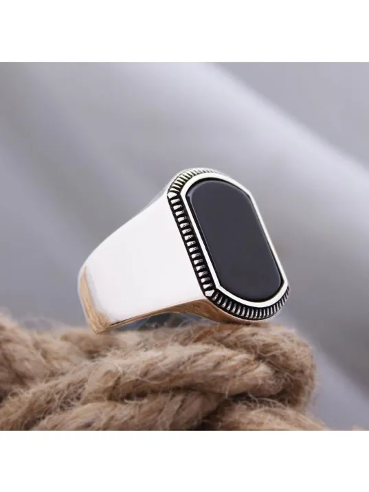 Siyah Oniks Taşlı Sade Özel Seri Erkek Gümüş Yüzük- Ey3091
