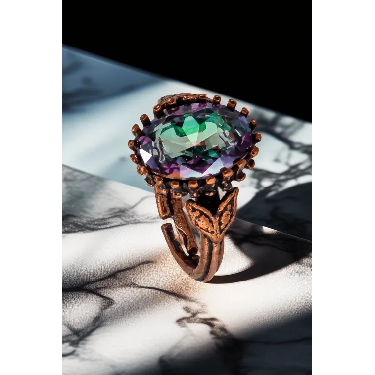 Kadın Bakır Bileklik Yüzük Set - Mistik Topaz Taş Mekik Ağaç Kabuğu Model İnce Metal Kutu Kuvars Taş Kadın Bakır Bileklik Yüzük Set - Mistik Topaz Taş Mekik Ağaç Kabuğu Model İnce Metal Kutu Kuvars Taş