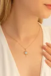 Kadın Gümüş Kolye - Rose Altın Kaplama Renk Mavi Opal Taşlı Kutup Yıldızı Gümüş Kolye Kadın Gümüş Kolye - Rose Altın Kaplama Renk Mavi Opal Taşlı Kutup Yıldızı Gümüş Kolye