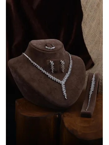 Alisa Bayan Zirkon Taşlı Gümüş Su Yolu Set - Kolye, Bileklik, Küpe, Yüzük