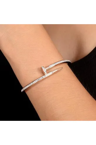 Kadın Çelik Bileklik - Rose Zirkon Taşı Işlemeli Çivi Model Çelik Bileklik