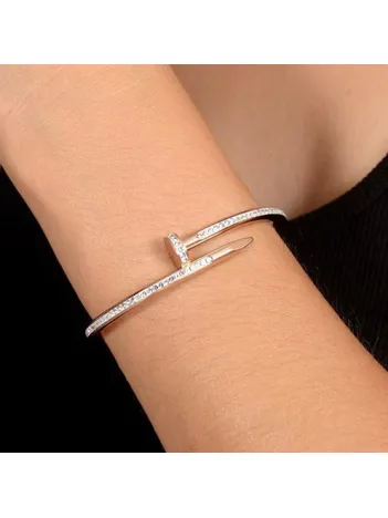 Kadın Çelik Bileklik - Rose Zirkon Taşı Işlemeli Çivi Model Çelik Bileklik