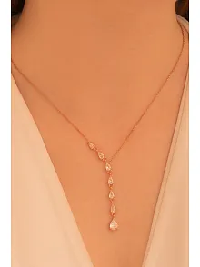 Zirkon Taşlı Rose Damla Model Kadın Gümüş Kolye GKLZRKNTDML-ROS