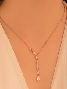 Zirkon Taşlı Rose Damla Model Kadın Gümüş Kolye GKLZRKNTDML-ROS