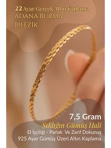 Kadın Gümüş Bileklik - Adana Burma 7,5 gr 22 Ayar Altın Kaplama Gümüş Bilezik