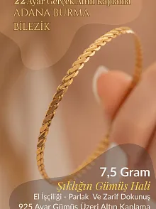 Kadın Gümüş Bileklik - Adana Burma 7,5 gr 22 Ayar Altın Kaplama Gümüş Bilezik