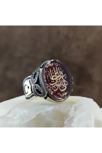 Kişiye Nasihat Olarak Ölüm Yeter Yazılı Kırmızı Mineli Gümüş Erkek Yüzük  GYZGMSDGUMU