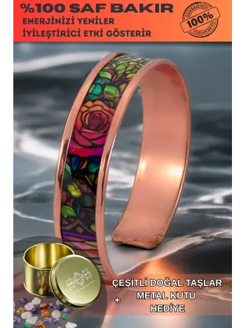 Kadın Bakır Bileklik - Roselaw Model Özel Baskı Metal Kutu Ve Doğal Taşlar