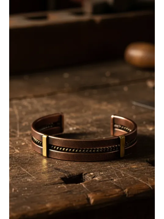 Erkek Kadın Bakır Bileklik - Atlas Otantik Model Bakır Bilezik Metal Kutu Ve Doğal Taşlar