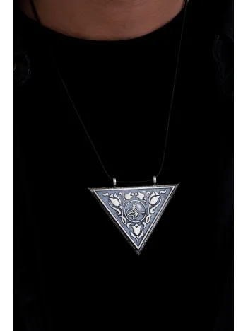 Tuğralı Lale Motifli Erkek Gümüş Cevşen Muska Kolye Haznesi Büyük Boy