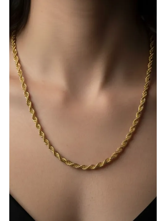 Kadın Gümüş Bileklik Kolye Set - 22 Ayar Altın 2.5mm Kaplama Burma Halat Gümüş Zincir Set Kadın Gümüş Bileklik Kolye Set - 22 Ayar Altın 2.5mm Kaplama Burma Halat Gümüş Zincir Set