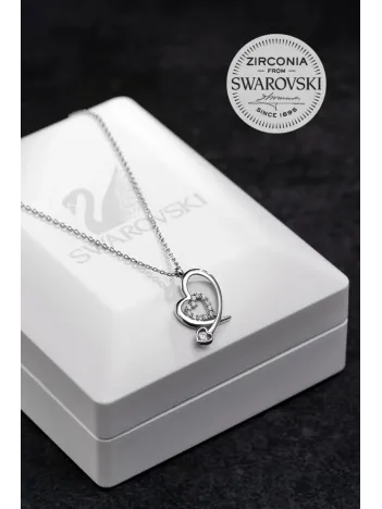 Kadın Gümüş Kolye - Swarovski Taşlı Zirconia Çift Kalpli Motifli Kadın Kolye
