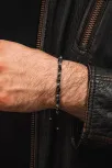 Siyah Hematit Taşlı Gümüş Detaylı Ayarlanabilir Erkek İp Bileklik - Model 9