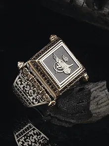 Osmanlı Tuğralı Yanı İşlemeli 925 Ayar Erkek Gümüş Yüzük GYZOSMNTGRA-GMS