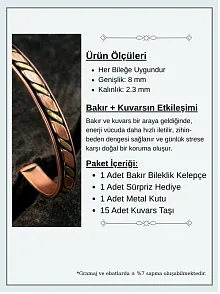 Copper Drop Bakır Kelepçe Bilezik Erkek Kadın Doğal Taşlı ve Metal Kutulu