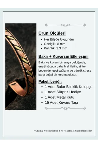 Copper Drop Bakır Kelepçe Bilezik Erkek Kadın Doğal Taşlı ve Metal Kutulu