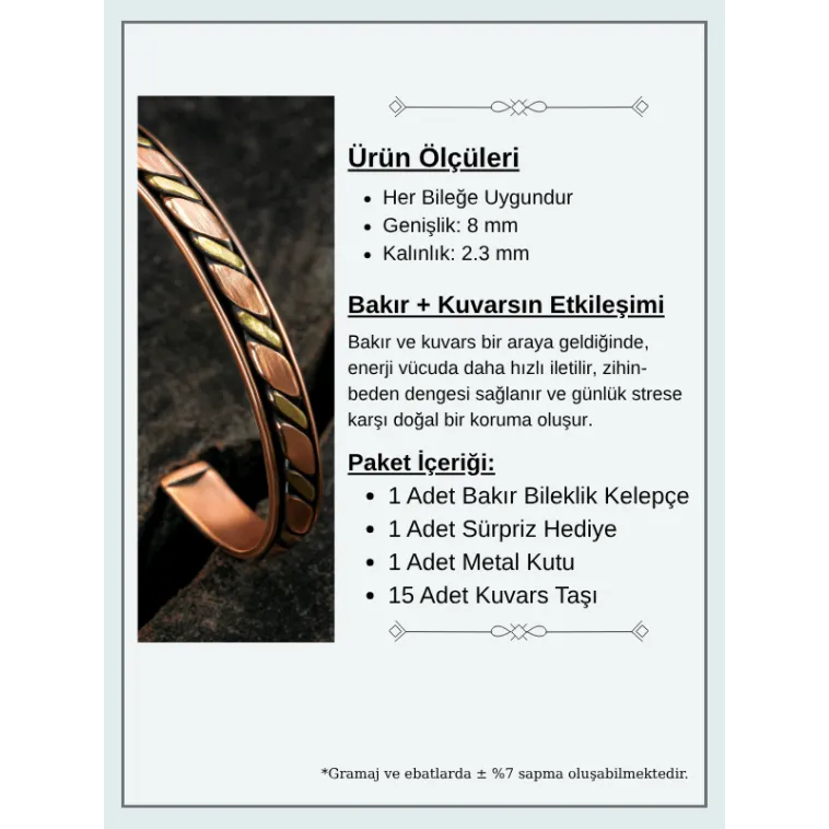 Copper Drop Bakır Kelepçe Bilezik Erkek Kadın Doğal Taşlı ve Metal Kutulu Copper Drop Bakır Kelepçe Bilezik Erkek Kadın Doğal Taşlı ve Metal Kutulu