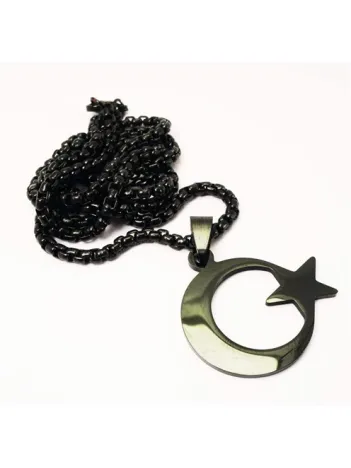 OttoMan Siyah Ay Yıldız Bayrak Çelik Erkek Kolye Zincir OttoMan Siyah Ay Yıldız Bayrak Çelik Erkek Kolye Zincir
