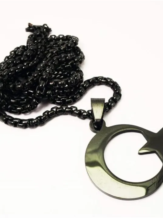 OttoMan Siyah Ay Yıldız Bayrak Çelik Erkek Kolye Zincir