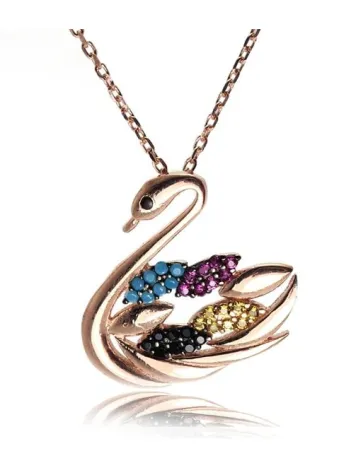 Rose Kuğu Bayan Gümüş Kolye