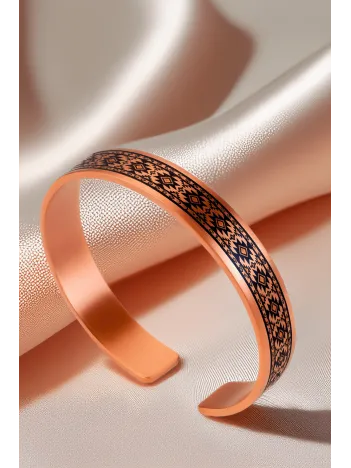 Kadın Bakır Bileklik - Anna Model Özel Baskı Metal Kutu Ve Kuvars Taşı