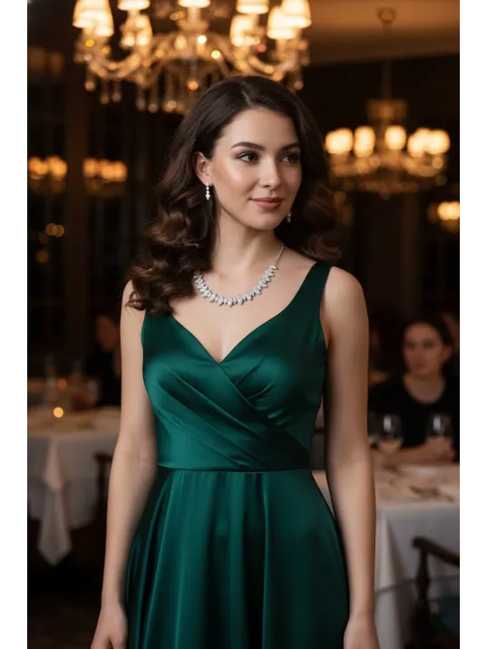 Kadın Bijuteri Kolye Küpe Set - Sara Model Baget ve Zirkon Taşlı Zarif Su Yolu Set