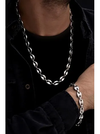 Erkek Çelik Bileklik Kolye Set - Gemici Model Çelik Bileklik Kolye Set