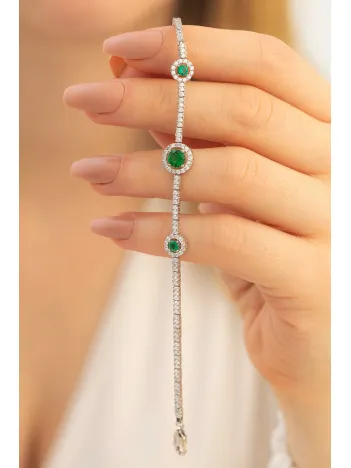 Selen Zümrüt Taşlı Su Yolu Bayan Gümüş Bileklik