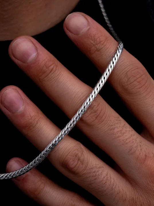 Erkek Gümüş Kolye - İnce İtalyan Bombeli Zincir Gümüş Kolye