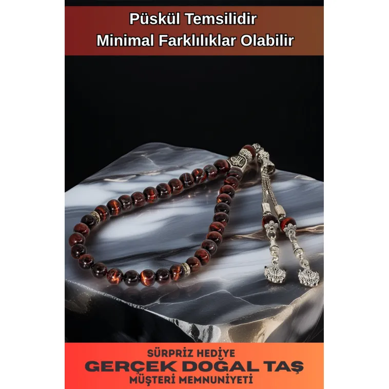 Erkek Doğal Taş Tespih - Doğal Kahverengi Kaplangözü Taşlı Ortaboy Tesbih Erkek Doğal Taş Tespih - Doğal Kahverengi Kaplangözü Taşlı Ortaboy Tesbih