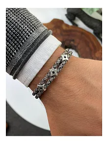 Erkek Zebra Model Zirkon Taşlı Üçlü Ninja Yıldızı Shuriken Çift Hakiki Deri Bileklik