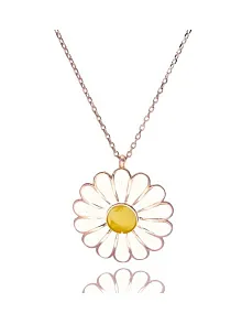 Papatya Modeli Beyaz Sarı Mineli Rose(Bakır rengi) Bayan Gümüş Kolye