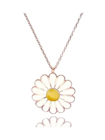 Papatya Modeli Beyaz Sarı Mineli Rose(Bakır rengi) Bayan Gümüş Kolye