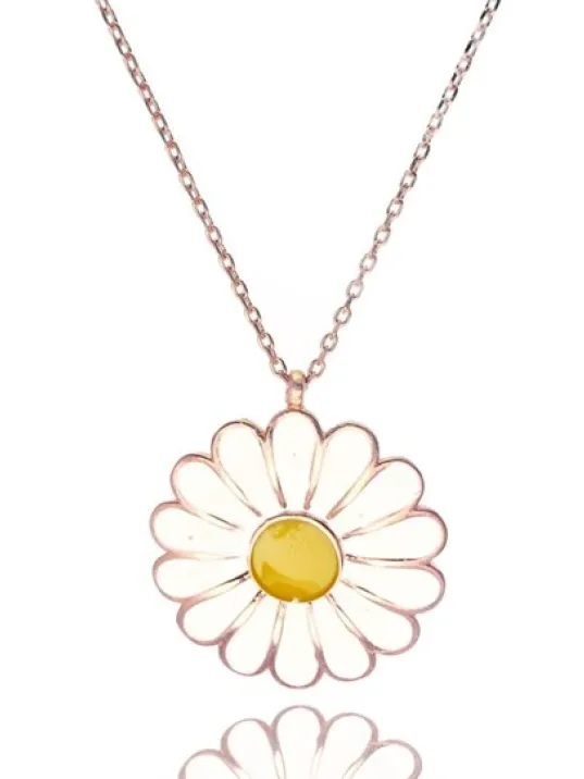 Papatya Modeli Beyaz Sarı Mineli Rose(Bakır rengi) Bayan Gümüş Kolye Papatya Modeli Beyaz Sarı Mineli Rose(Bakır rengi) Bayan Gümüş Kolye