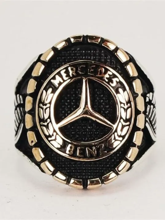 Mercedes Amblemli Logolu Erkek Gümüş Yüzük