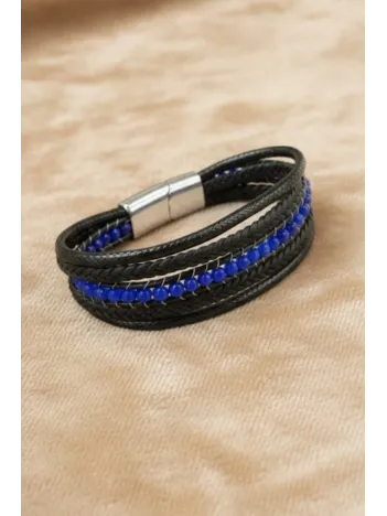 Mavi Faset Akik Doğal Taşlı Çoklu Deri Kordonlu Kadın Bileklik Mavi Faset Akik Doğal Taşlı Çoklu Deri Kordonlu Kadın Bileklik
