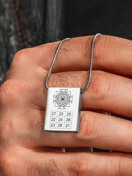 YantraX Çelik Erkek Kolye Sri Yantra ve Kubera Yantra Sembolü Kararmaz Paslanmaz