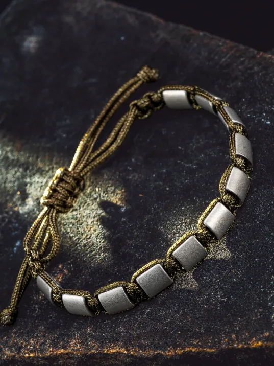 Erkek Kadın Doğal Taş Bileklik - Hematit Doğal Taşlı Sarı Makrome Model Unisex Bileklik