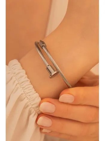 Kadın Çelik Bileklik - Hasır Kordonlu Çivi Model Çelik Bileklik