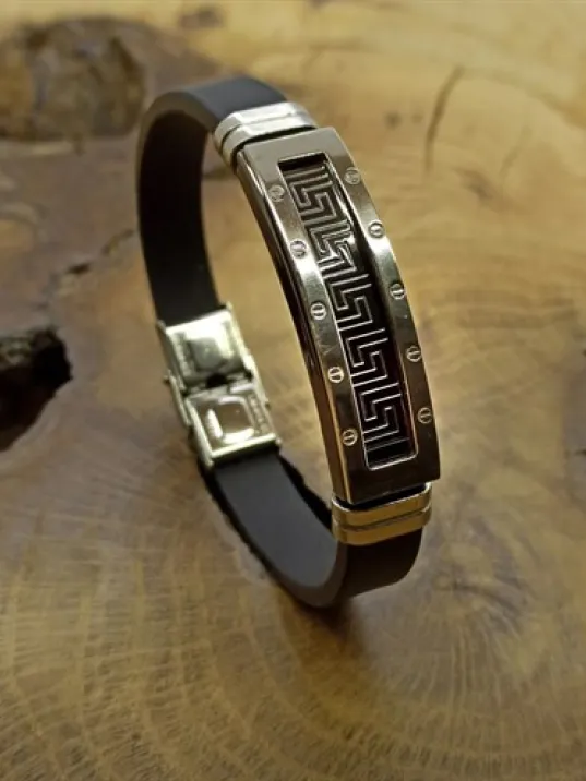 Çerçeve Desen Grek Desen Kauçuk Çelik Erkek Bileklik DBLCRVCGREK-SYH