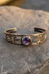 Mor Ametist Taşlı Antik Bakır Kadın Bileklik – Metal Kutu Ve Doğal Taşlar