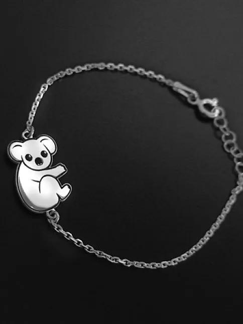 Koala Modelli Bayan Gümüş Bileklik GBLPANDABLK-BYZ