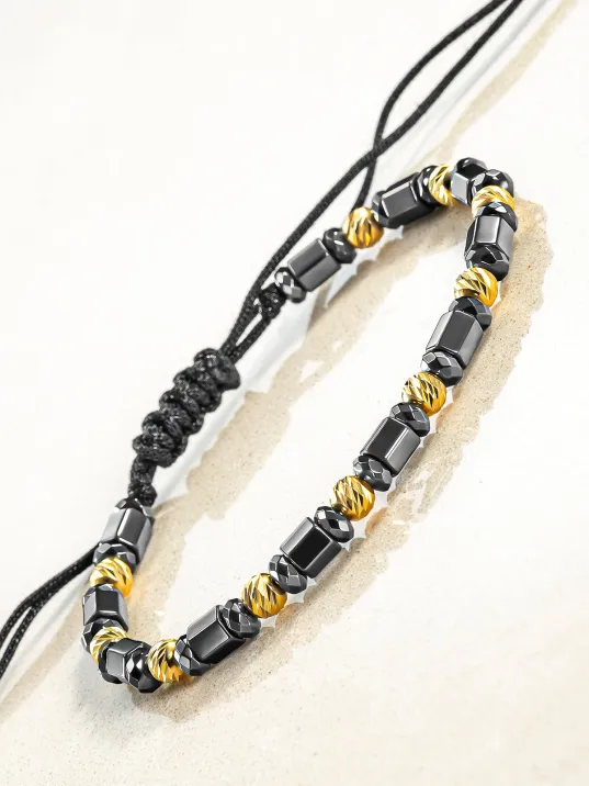 Kadın Erkek Gümüş Bileklik - Hematit Taşlı Gümüş Detaylı İnce Kibar Erkek Kadın Bileklik