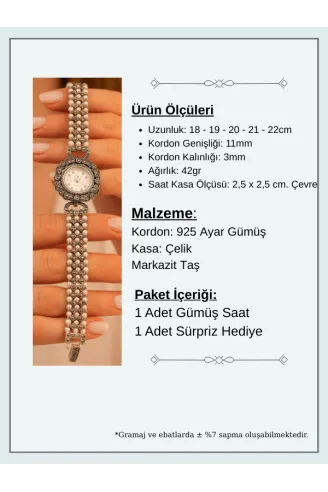 Kadın Gümüş Saat - Gelin Saati - 3 Sıra Inci Kordon 925 Ayar Gümüş Kadın Saat Incili Model - 1