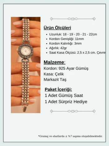 Kadın Gümüş Saat - Gelin Saati - 3 Sıra Inci Kordon 925 Ayar Gümüş Kadın Saat Incili Model - 1